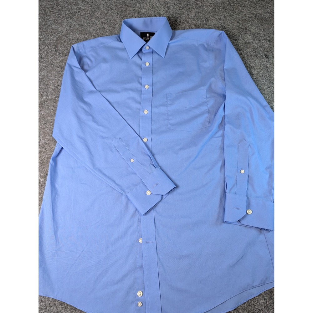 Stafford Tailored Culture Travel Dress Shirt Mens 16 32-33 Fitted Blue Shirt EUC